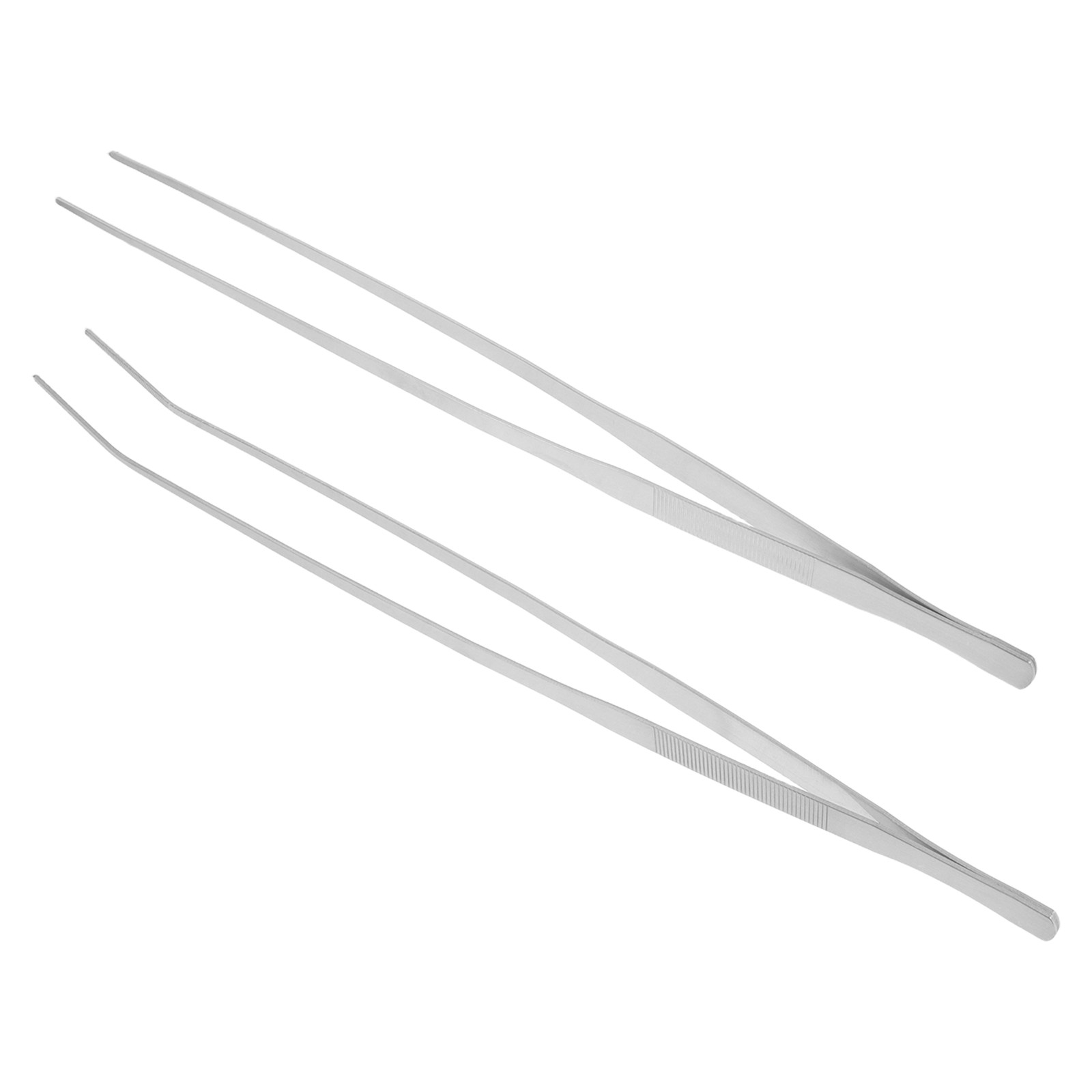 Planted Aquarium Tips - 2 ชิ้น แหนบยาว สแตนเลส ปลายตรงและปลายโค้งแบบมีฟันเลื่อย สำหรับงานท่อระบายน้ำ
